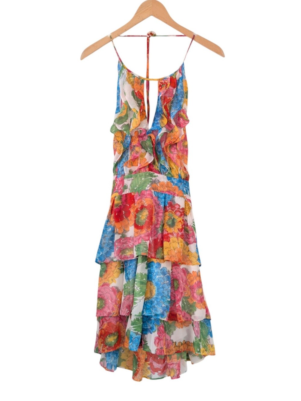Oviesse Venezia (OVS) Y2K Vintage Tiered Ruffle Open Back Floral Dress Medium